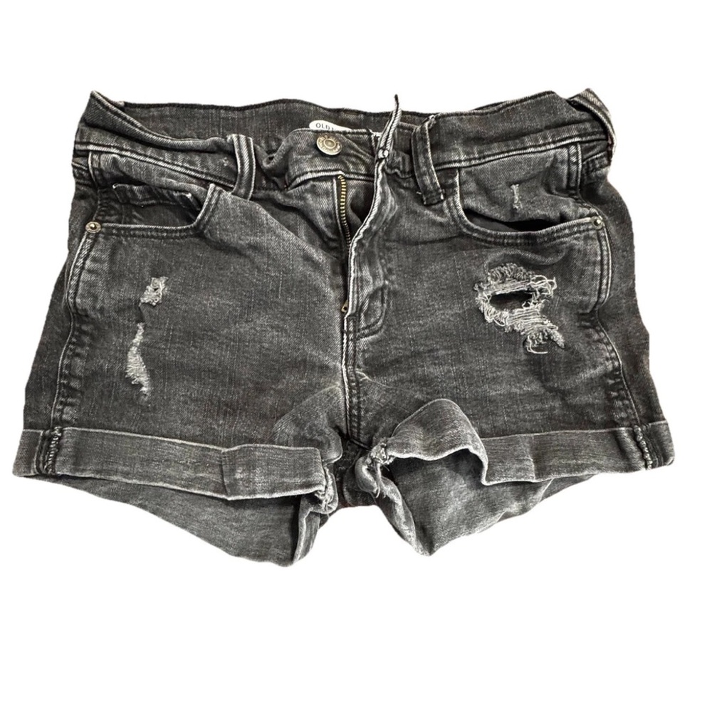 Old Navy Mid Rise Boyfriend Jean Short Womens 2 Black Denim Roll Cuff Distressed